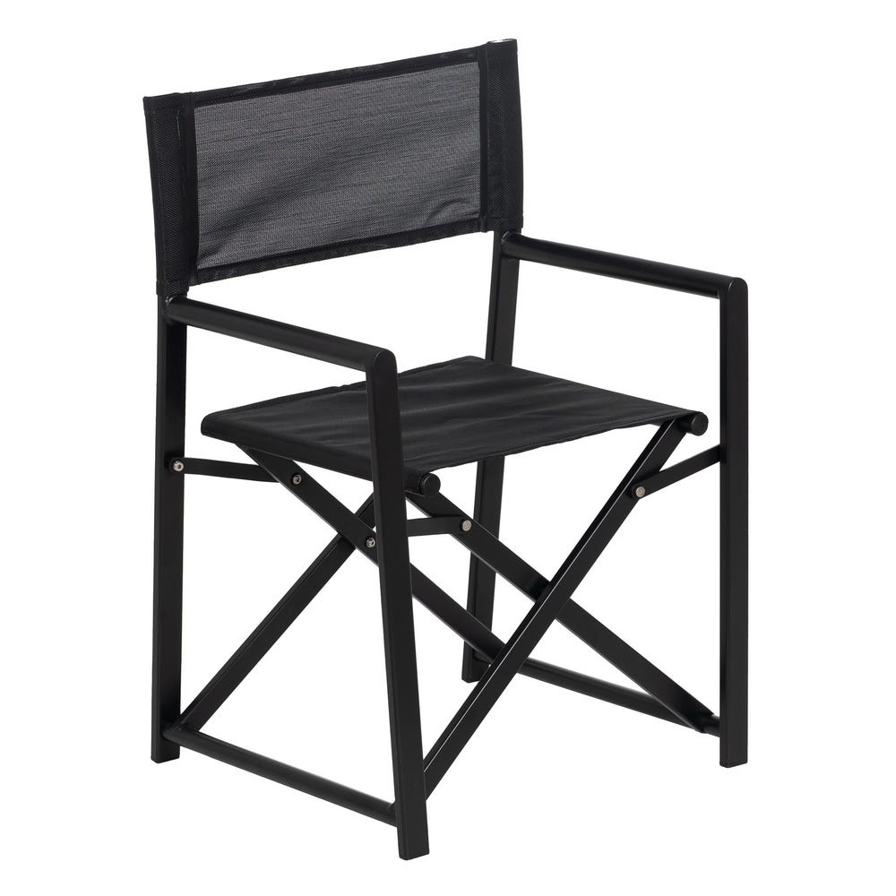 Black Director's Chair with Aluminum Frame and Textilene Fabric, 56 x 53 x 84 cm