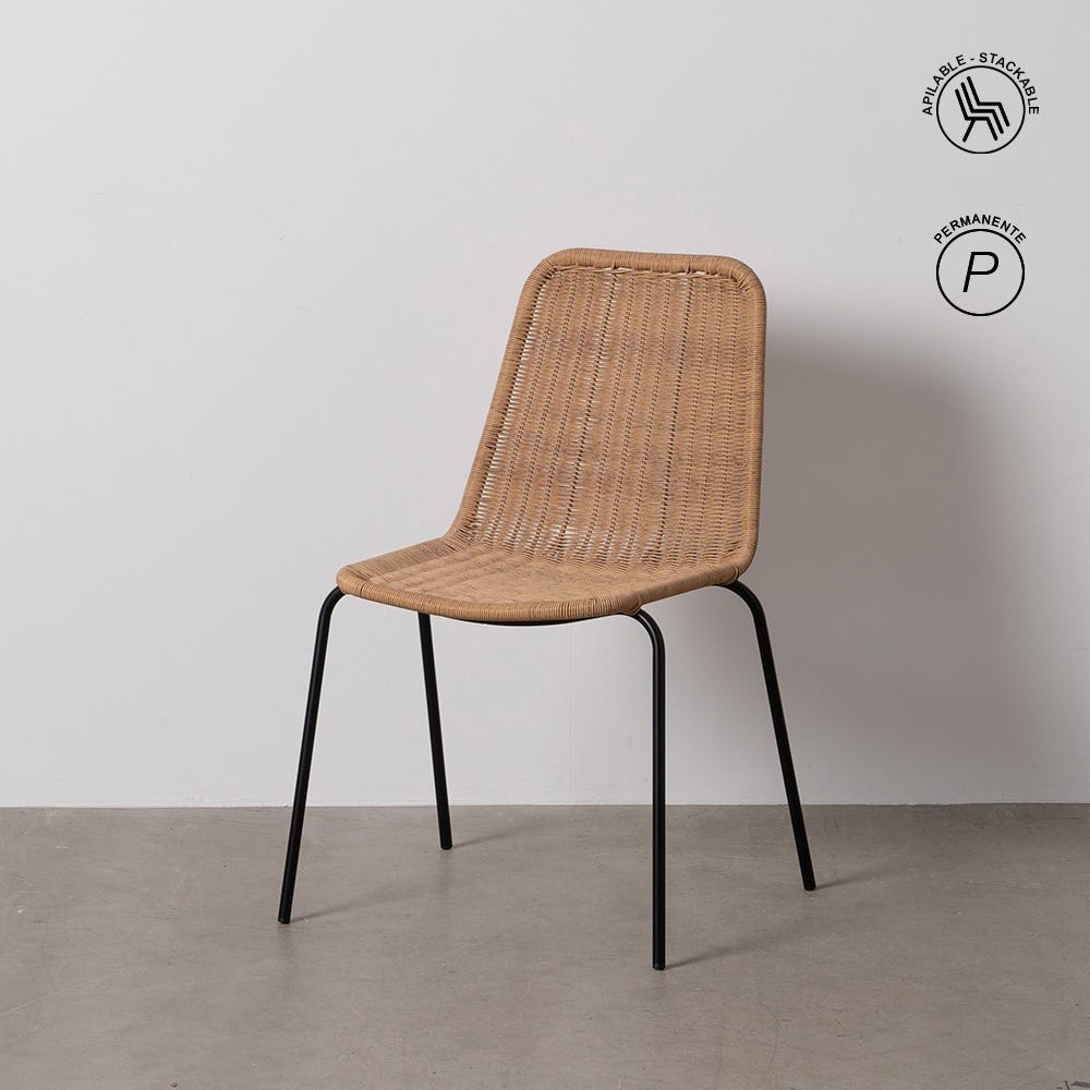Natural Style Chair with Polyethylene and Steel Frame, Dimensions 52 x 57 x 82 cm
