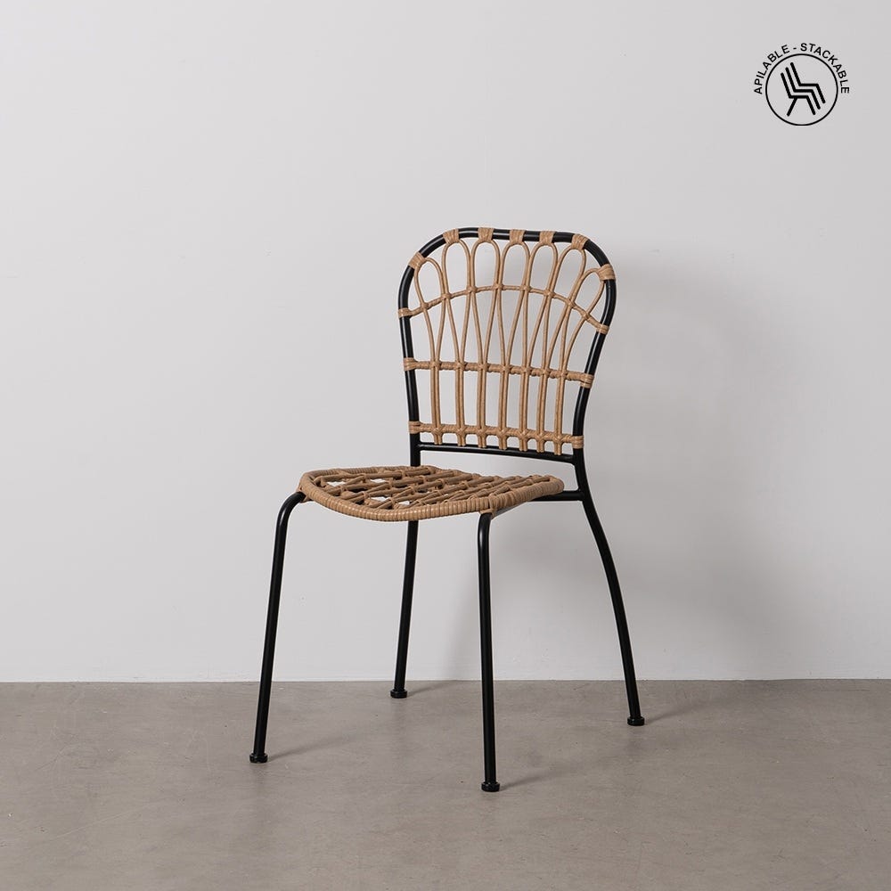 Natural and Black PE Steel Chair, Dimensions 51 x 58 x 87 cm