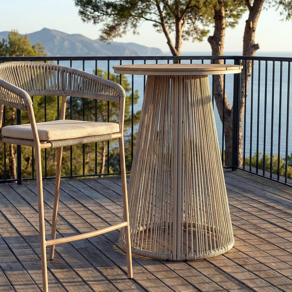 High Outdoor Table with Polywood & PE Rattan
