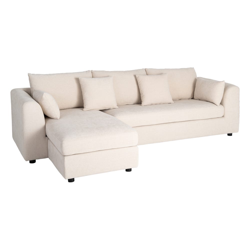 Cream Polyester L-Shape Sofa
