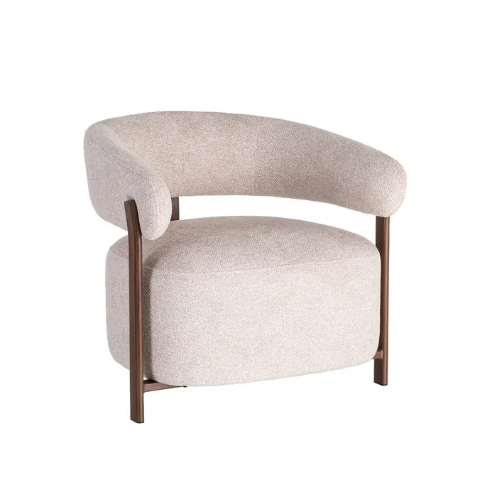 Cream Upholstered Armchair - Brown Metal Frame