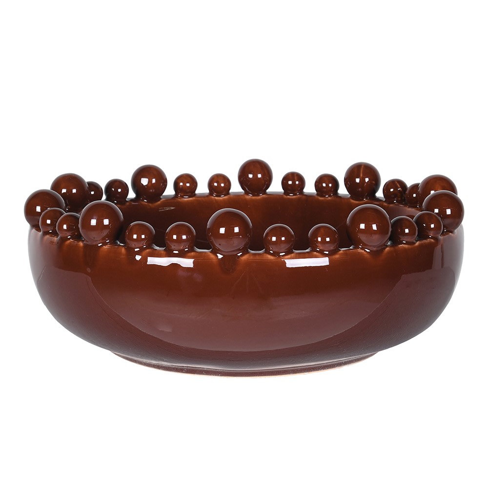 Brown Ceramic Bowl with Decorative Rim Balls