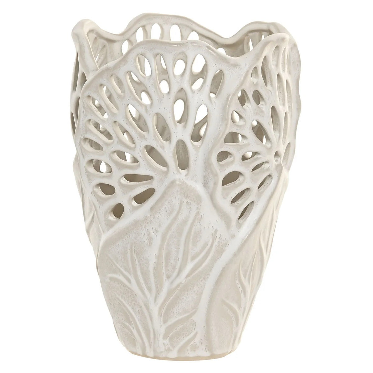 Patterned Ceramic Vase White Finish 25cm