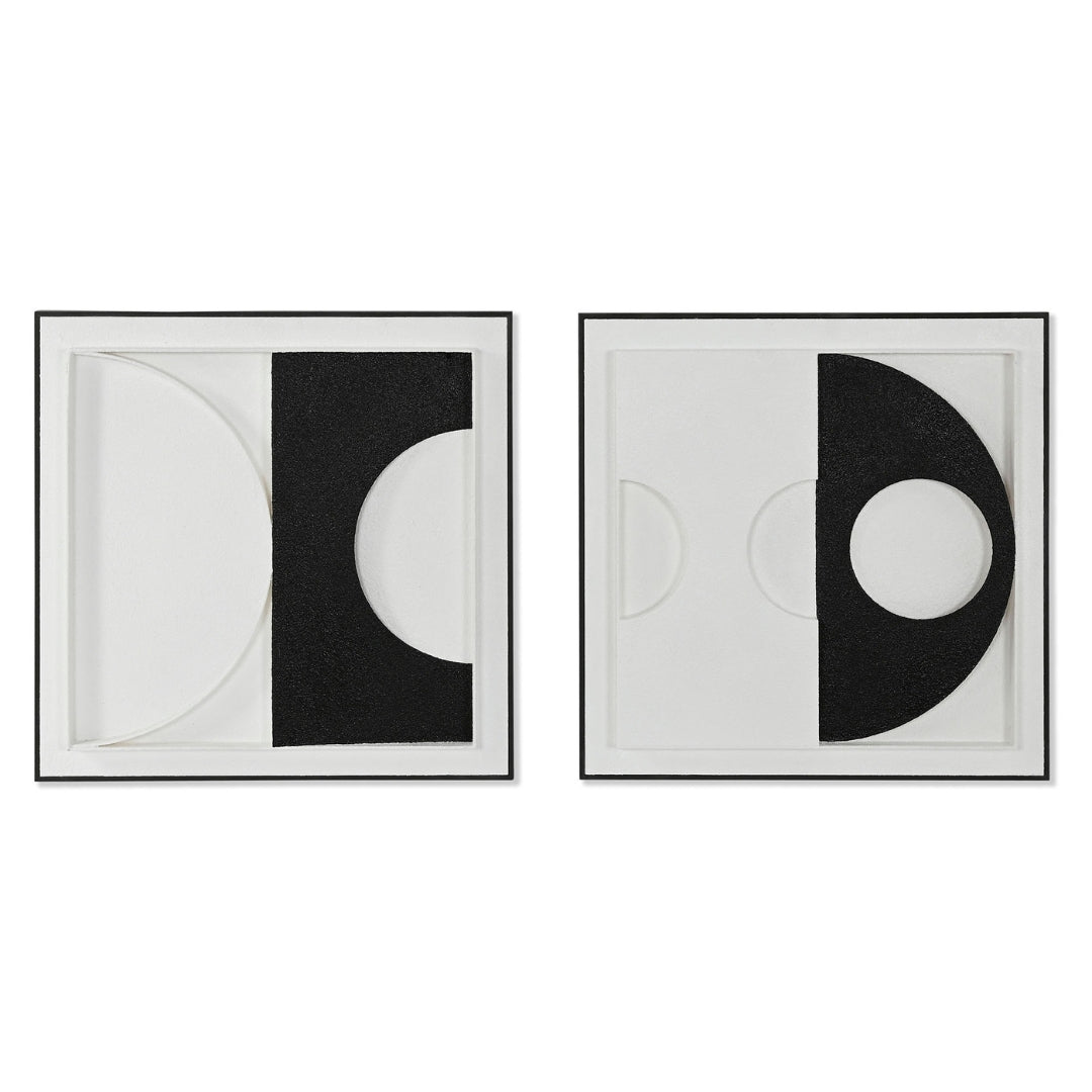 S/2 Black & White Framed Abstract Wall Art