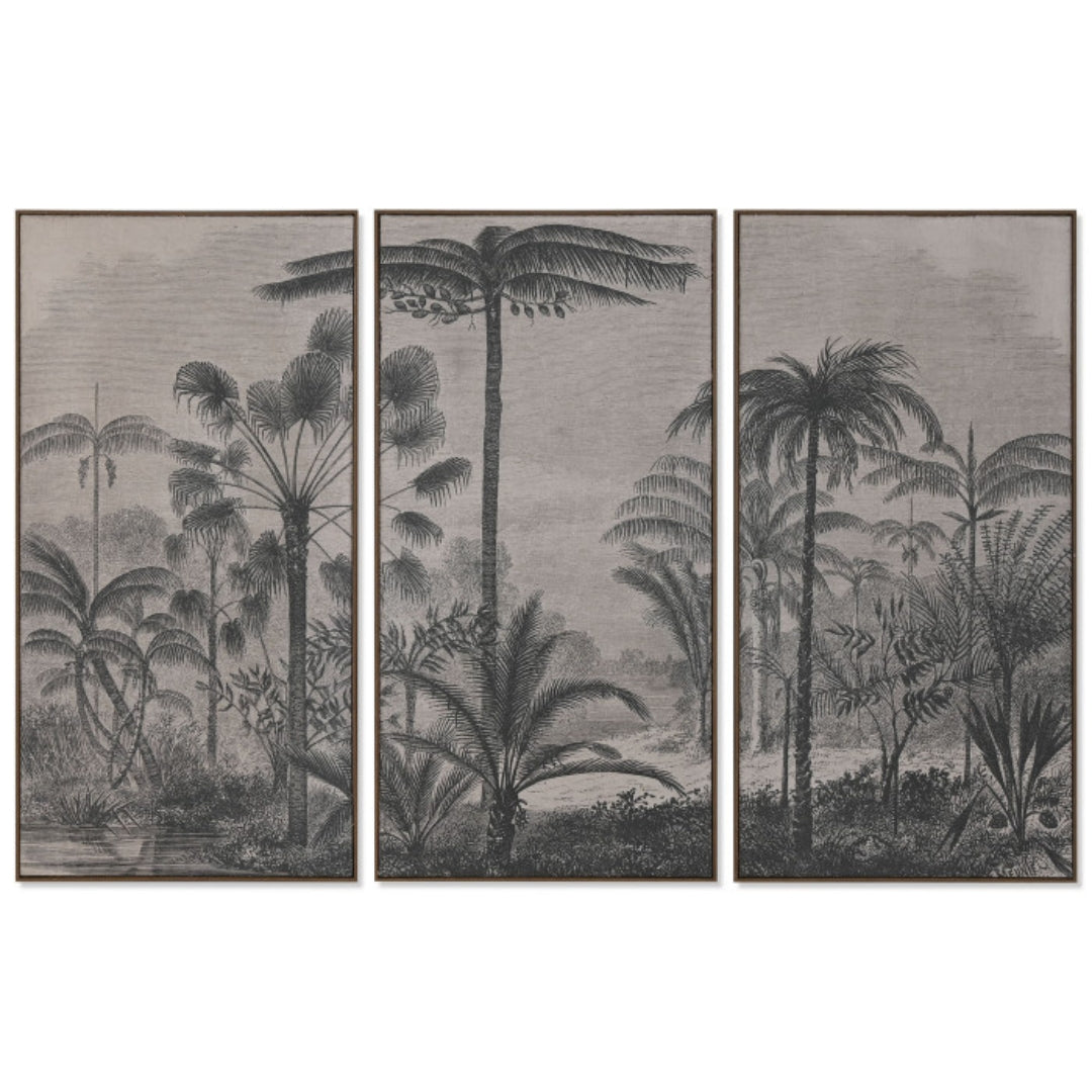 S/3 Jute Palms Pictures - Hand-Painted Wall Art Set