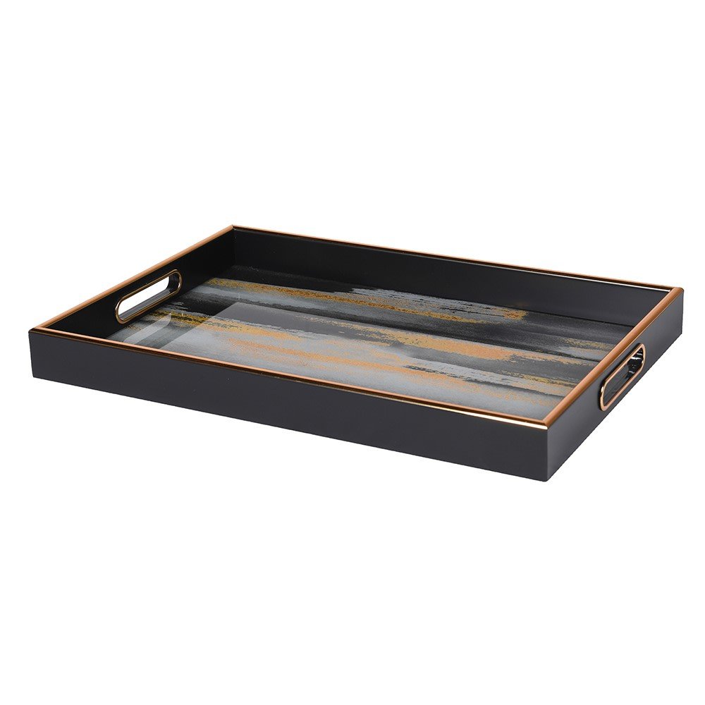 Abstract Black and Gold Decorative Tray