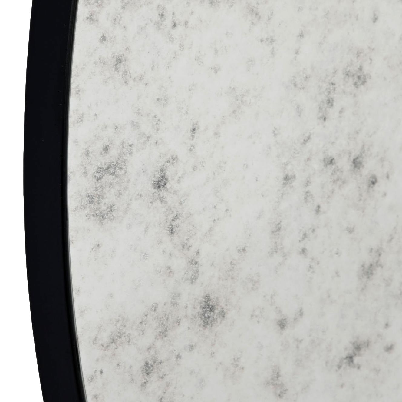 Antique Effect Round Mirror with Black Frame - LUXONAS