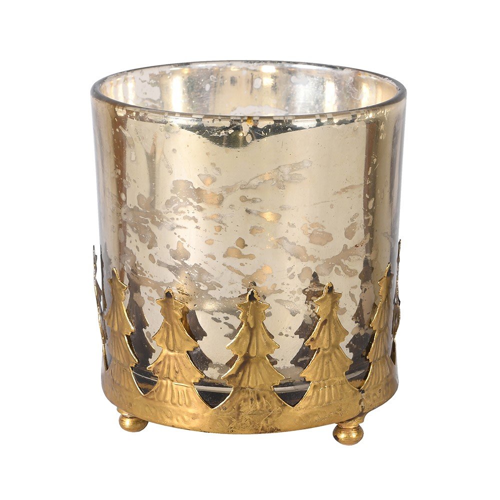 Antique Gold Xmas Tree Candleholder - Elegant Decor for the Holidays