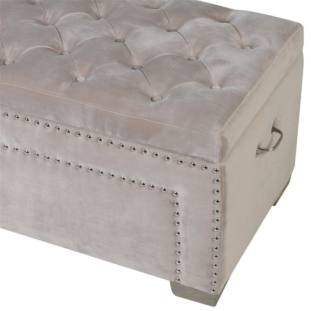 Beige Buttoned & Studded Ottoman - LUXONAS