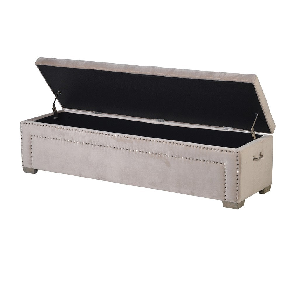 Beige Buttoned & Studded Ottoman - LUXONAS