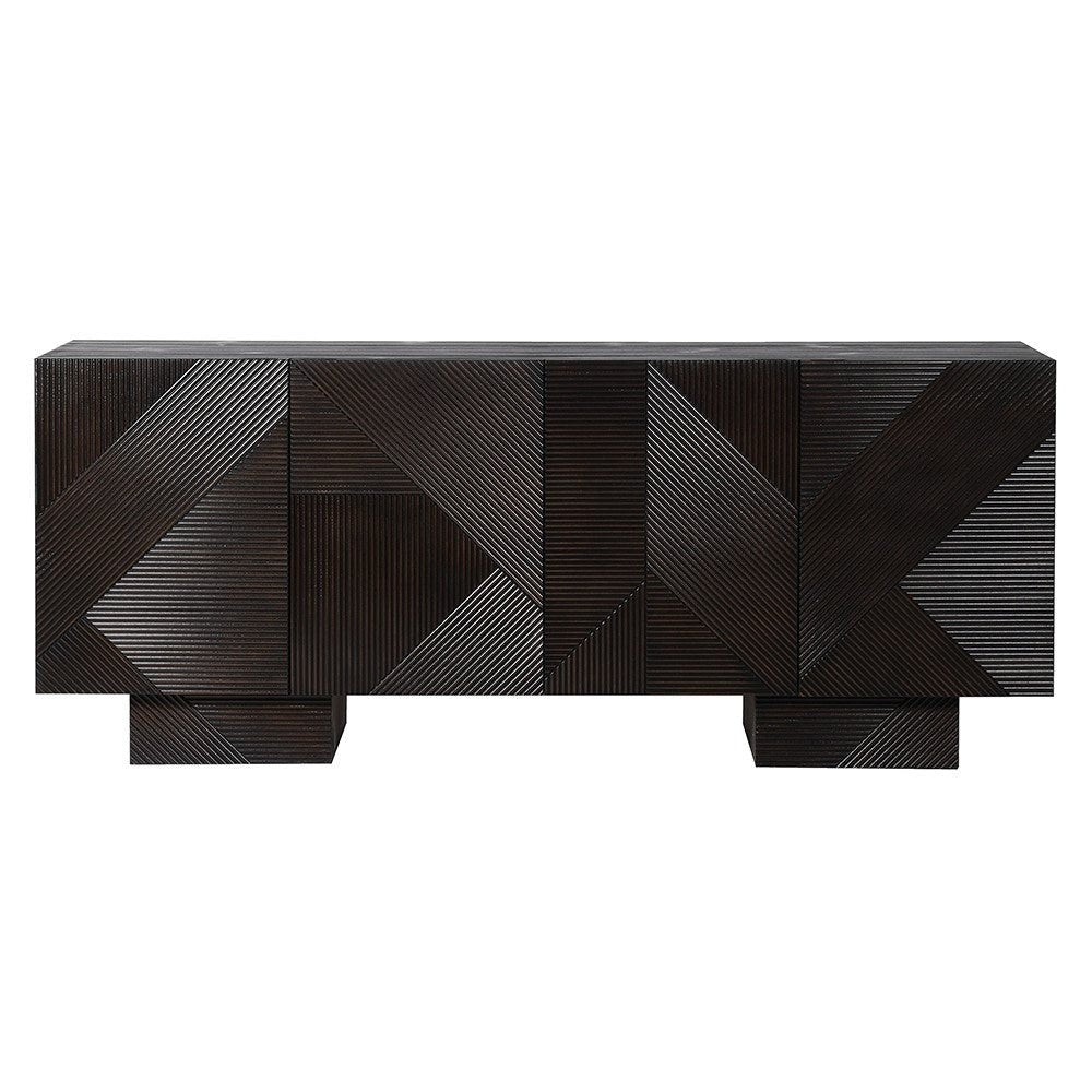 Black Abstract Fluted 4 Door Sideboard - LUXONAS