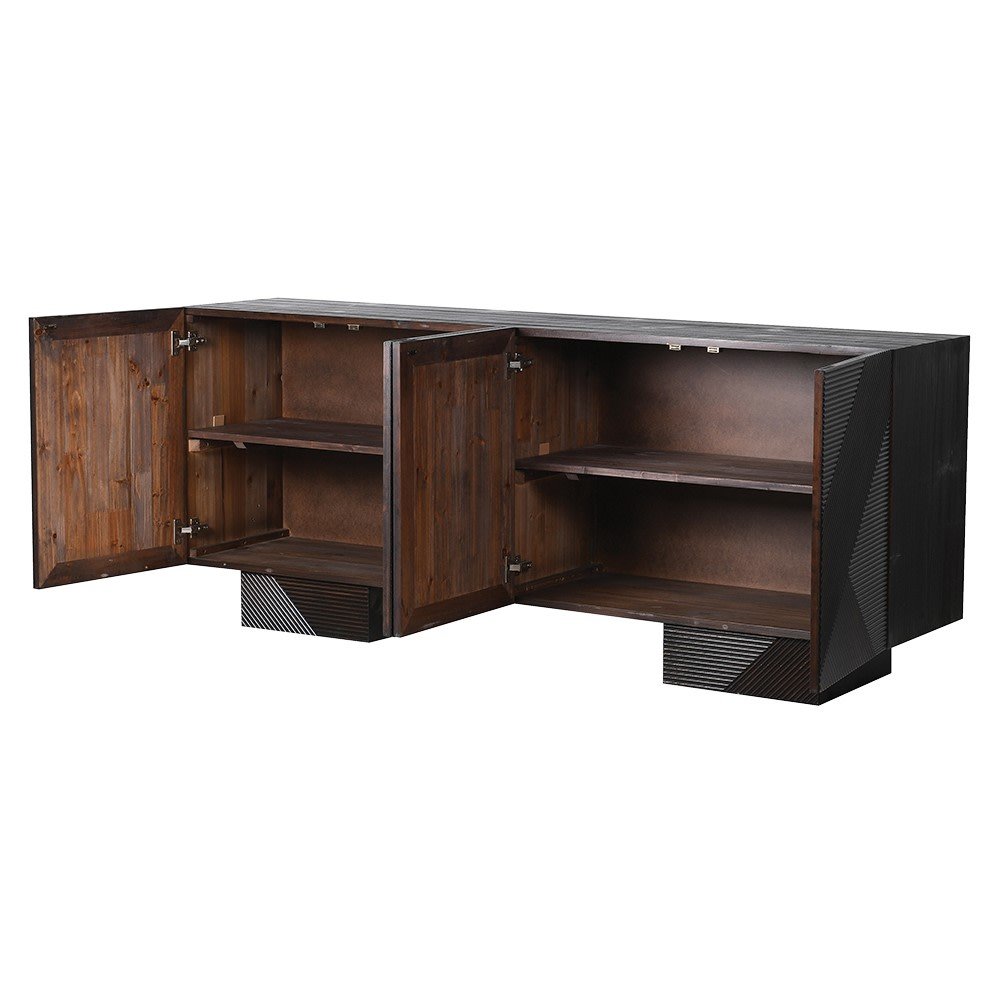 Black Abstract Fluted 4 Door Sideboard - LUXONAS
