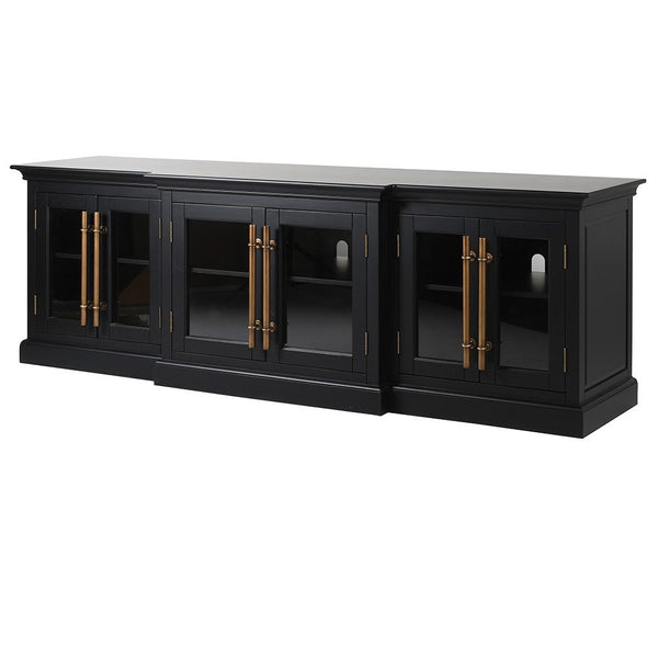 Black Glass Fronted Six-Door Sideboard