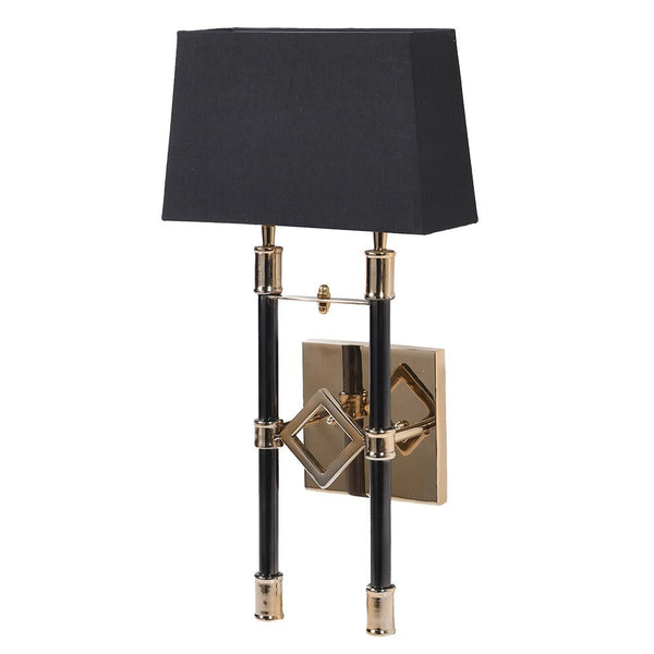 Black & Gold Wall Light with Linen Shade