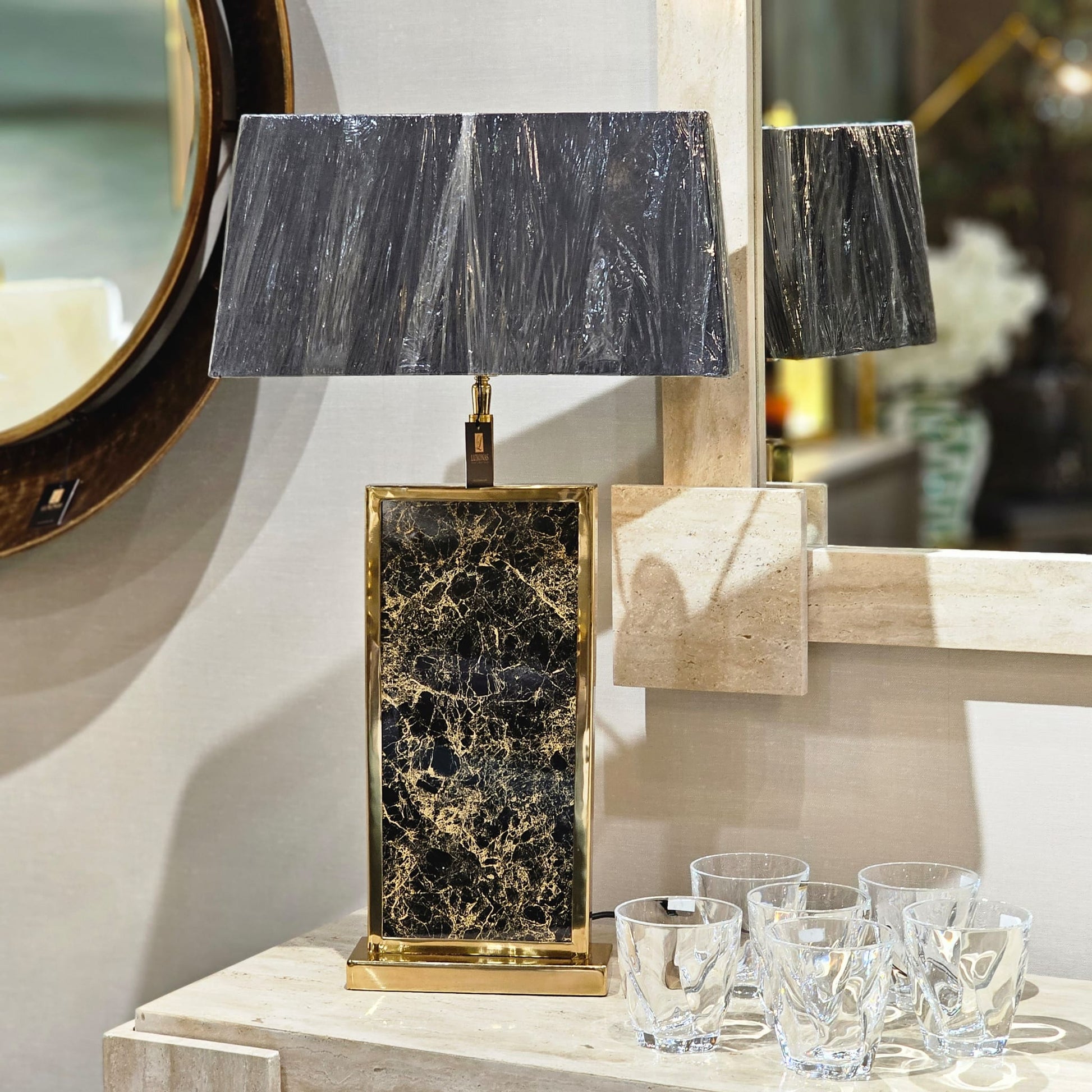 Black Marble Effect Table Lamp - LUXONAS