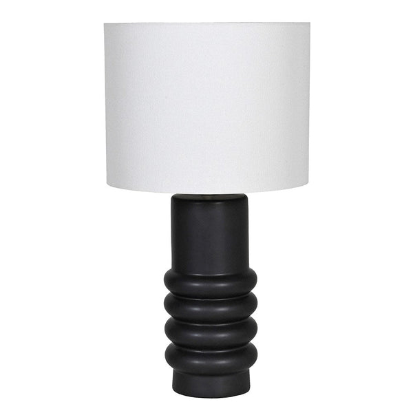 Black Ringed Ceramic Table Lamp with White Shade