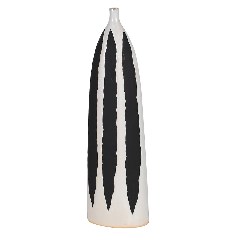 Black & White Striped Ceramic Vase