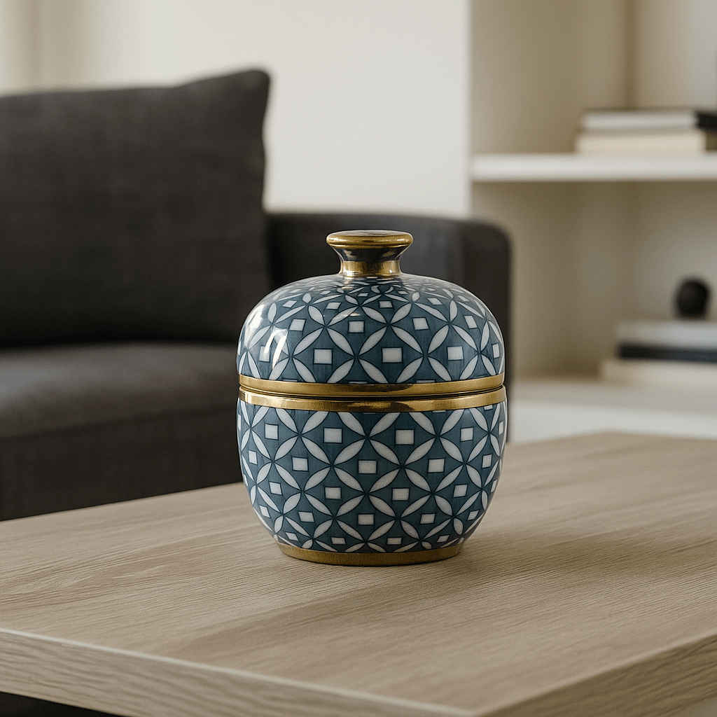 Blue Pattern w/Gold Rim Small Jar - LUXONAS