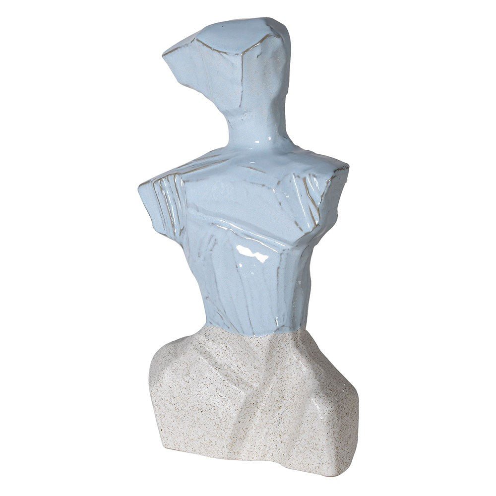 Blue & White Figure Sculpture - Elegant Ceramic Art Piece - LUXONAS