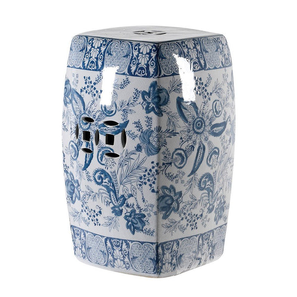 Blue & White Patterned Stool