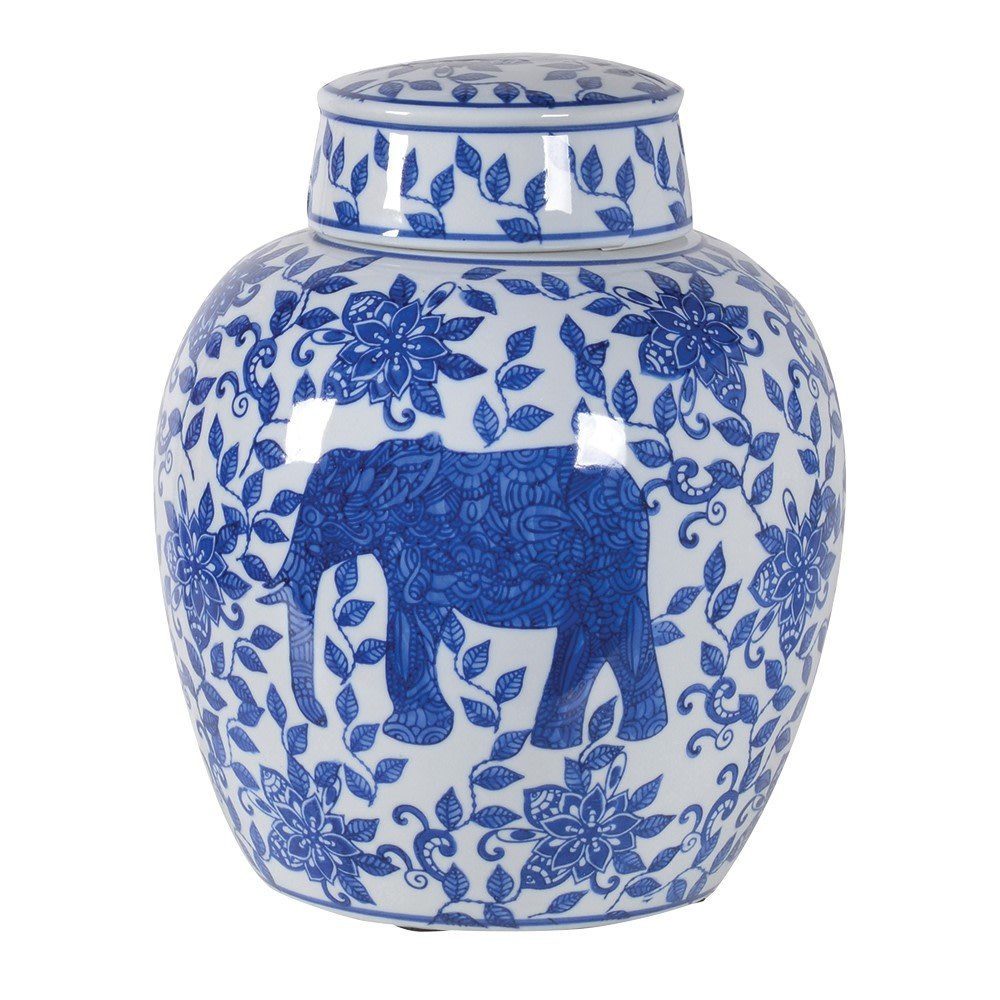 Blue & White Short Elephant Jar - LUXONAS