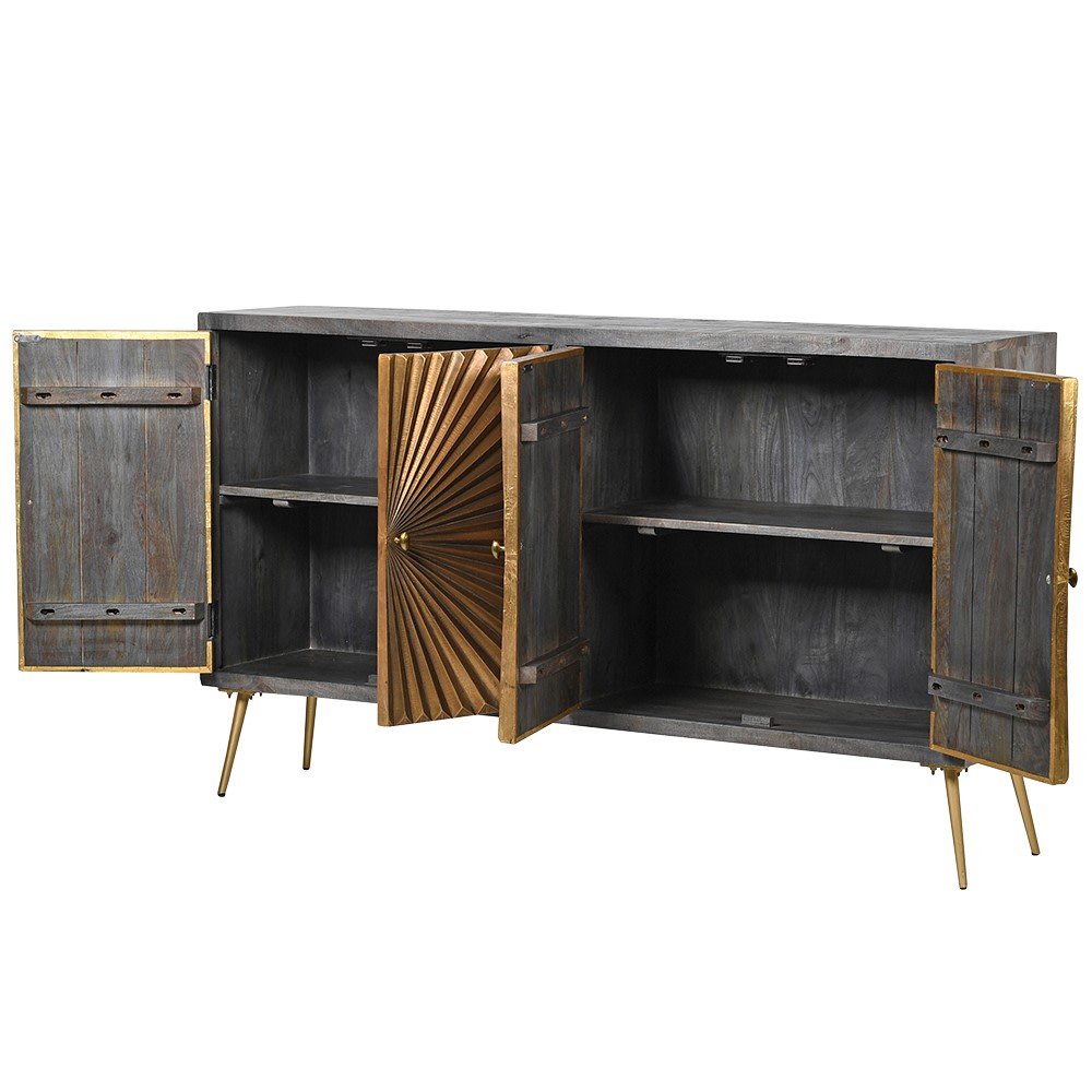 Brass Sunburst 4 Door Sideboard - LUXONAS