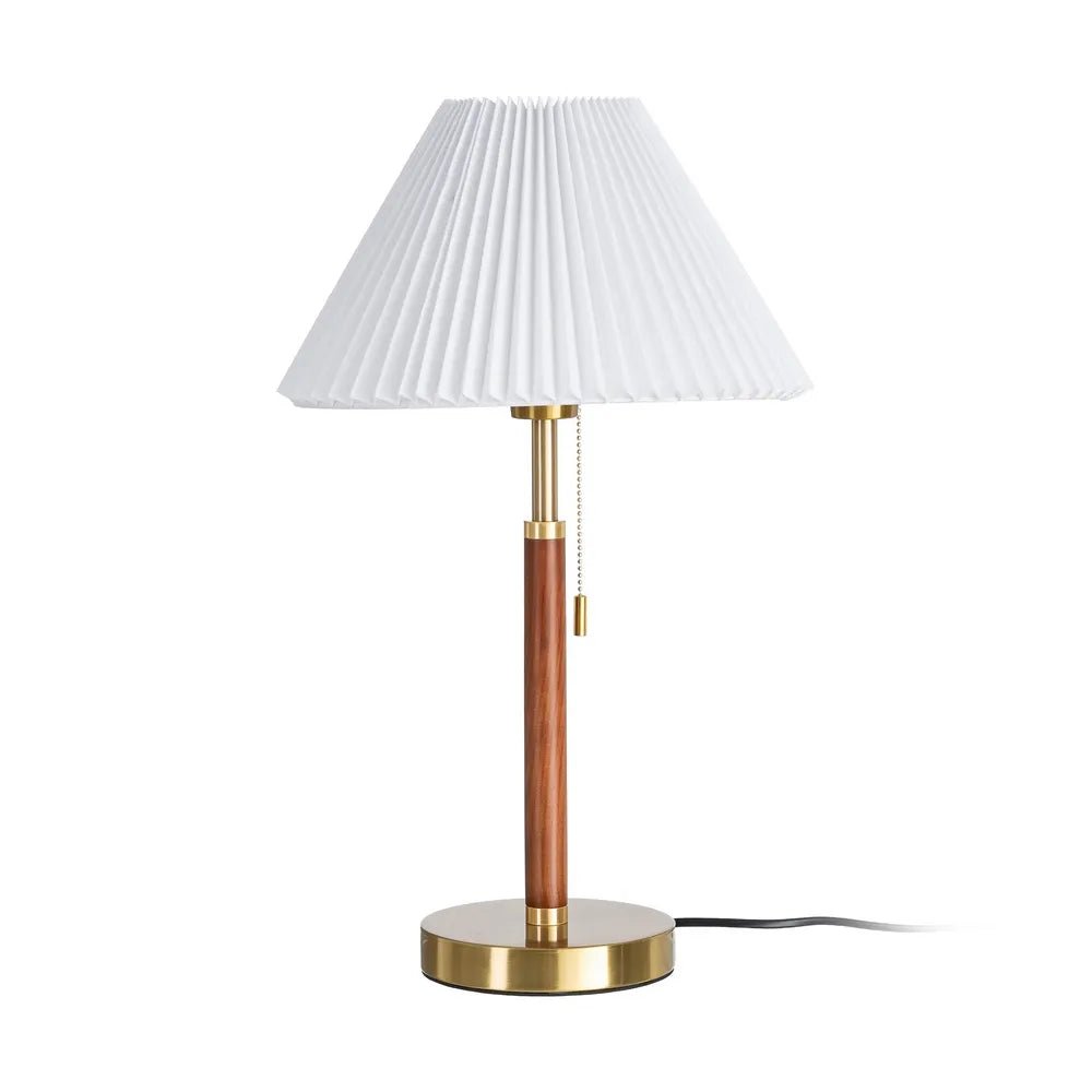 Brown Wooden Base Table w/Pleated Shade