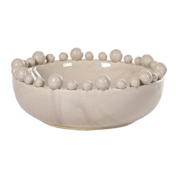 Cream Ceramic Bowl with Bobble-Edged Rim