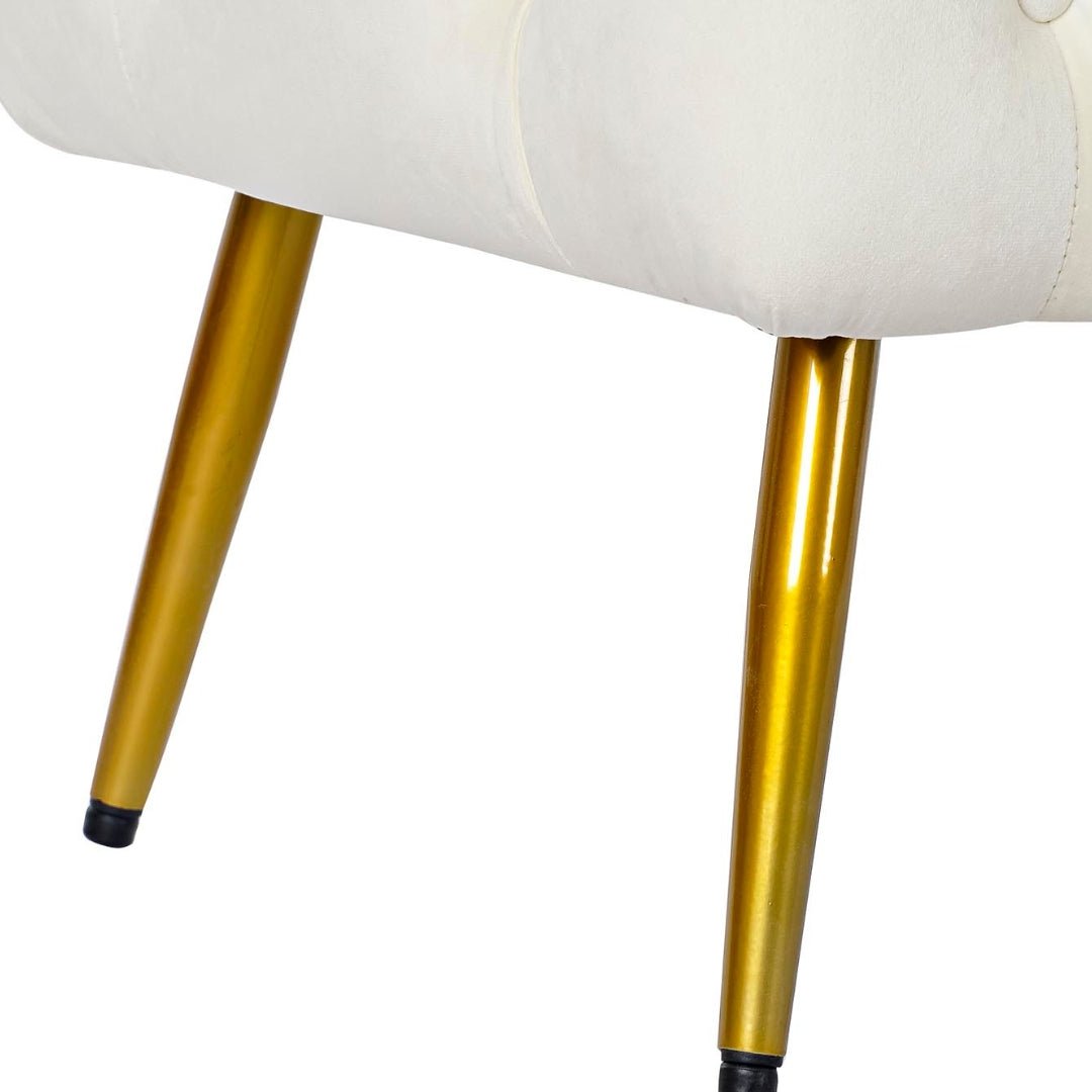 Cream Polyester Bench with Golden Metal Accents - LUXONAS