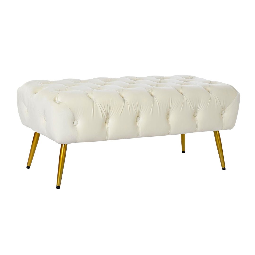 Cream Polyester Bench with Golden Metal Accents - LUXONAS