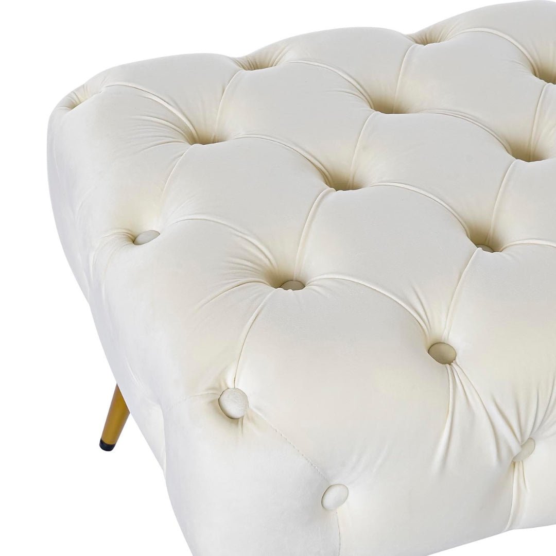 Cream Polyester Bench with Golden Metal Accents - LUXONAS