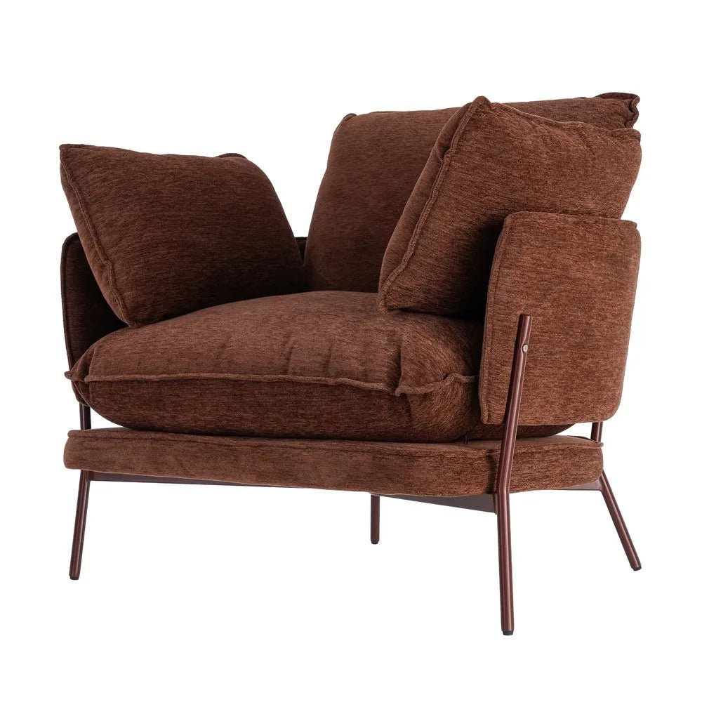 Dark Brown Fabric and Metal Armchair