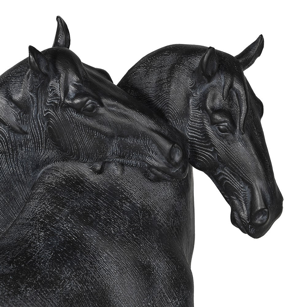 Double Horse Head on Base - Elegant Polyresin Sculpture - LUXONAS