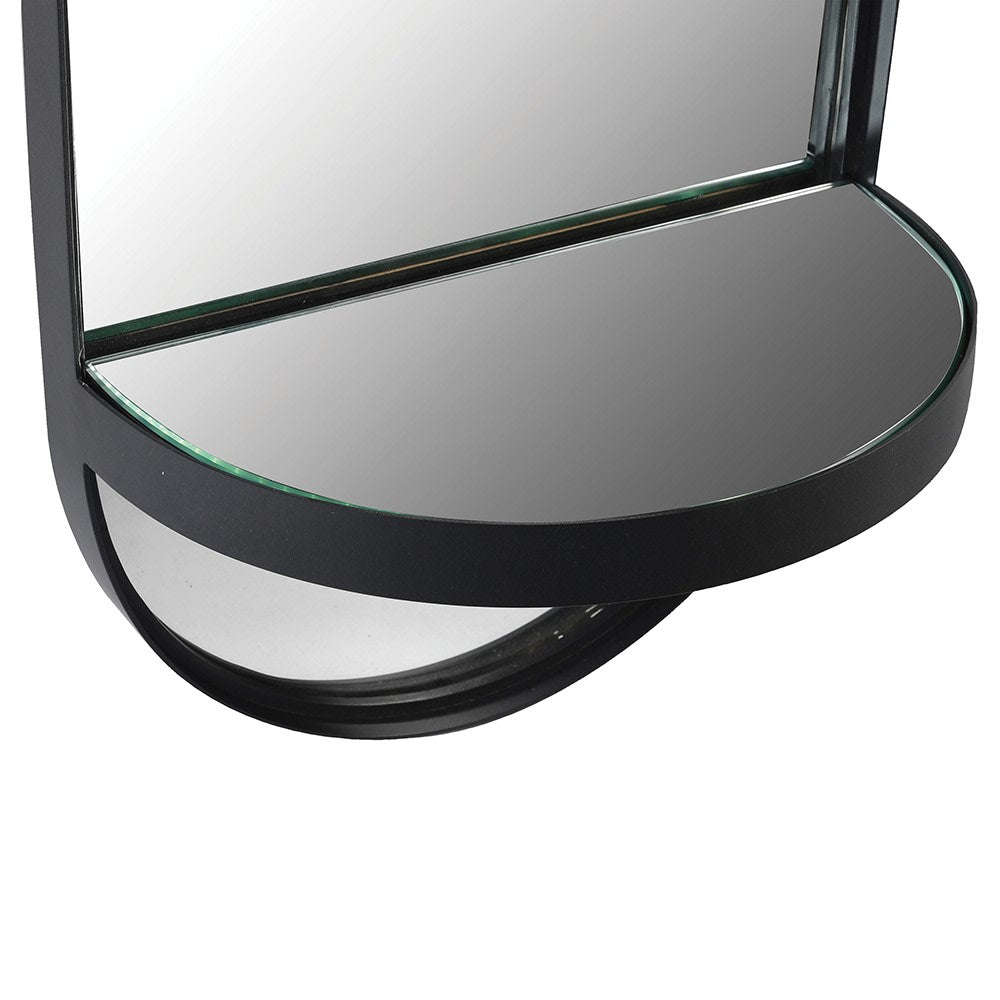 Elegant Black Wall Mirror with Integrated Shelf - LUXONAS