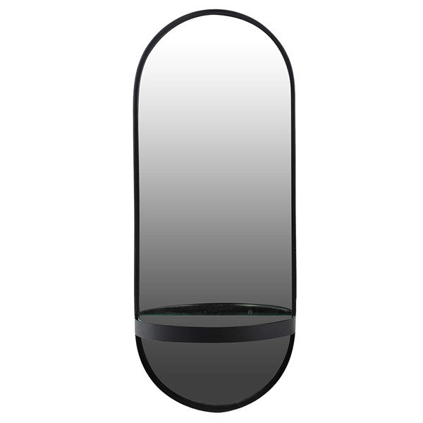 Elegant Black Wall Mirror with Integrated Shelf - LUXONAS