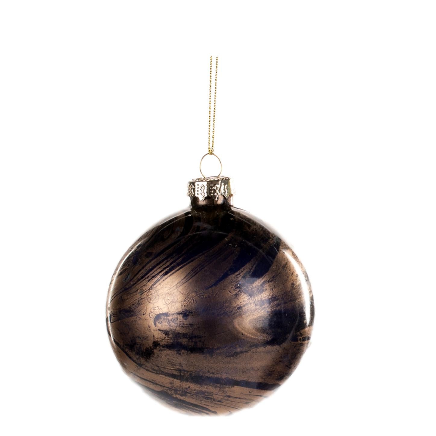 Elegant Brown Marble Round Bauble - Decorative Glass Ornament - LUXONAS