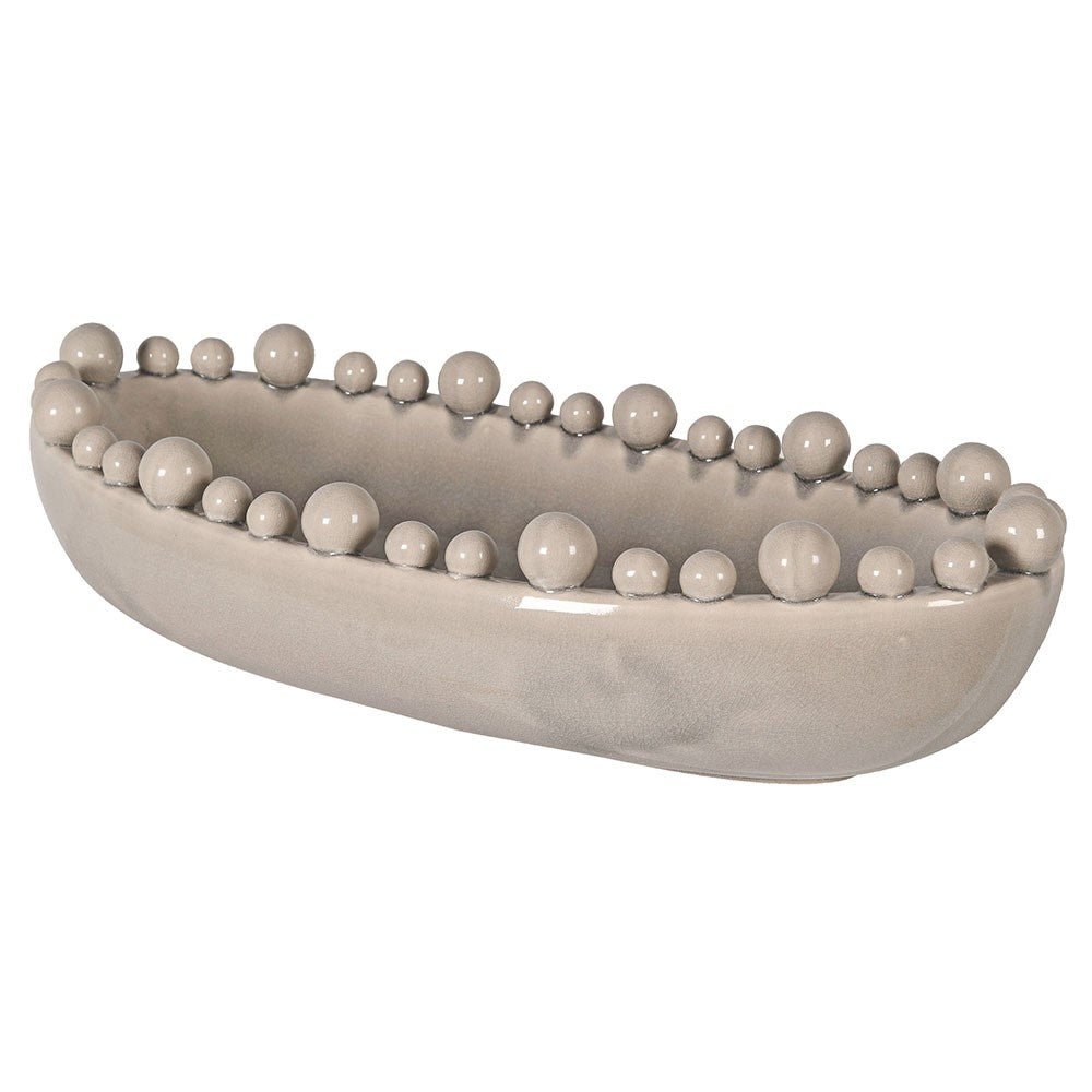 Elegant Cream Oval Ceramic Bowl with Decorative Rim Balls