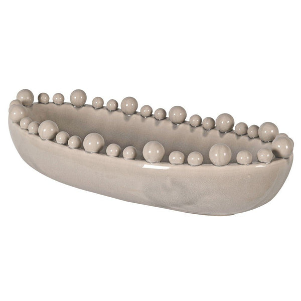 Elegant Cream Oval Ceramic Bowl with Decorative Rim Balls
