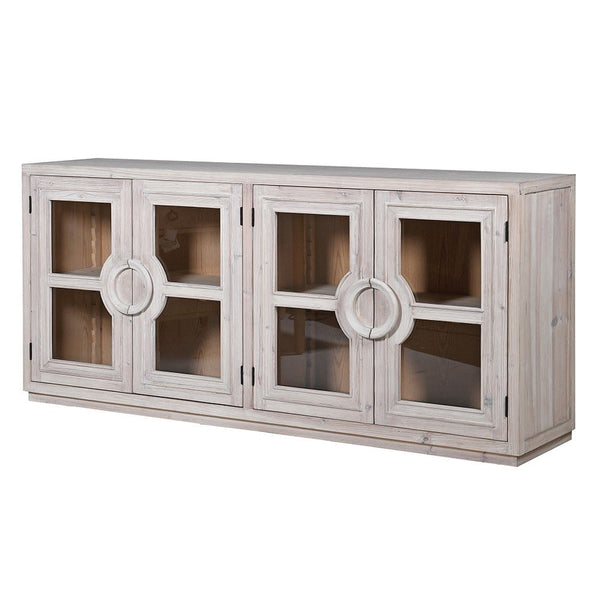 Elegant Glass Front 4 Door Sideboard with Adjustable Shelves