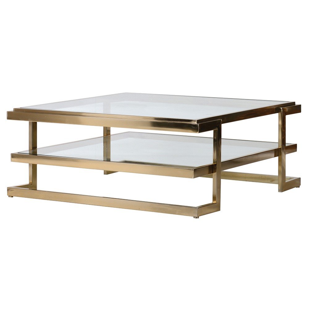 Elegant Gold Coffee Table with Shelf - Stylish and Functional