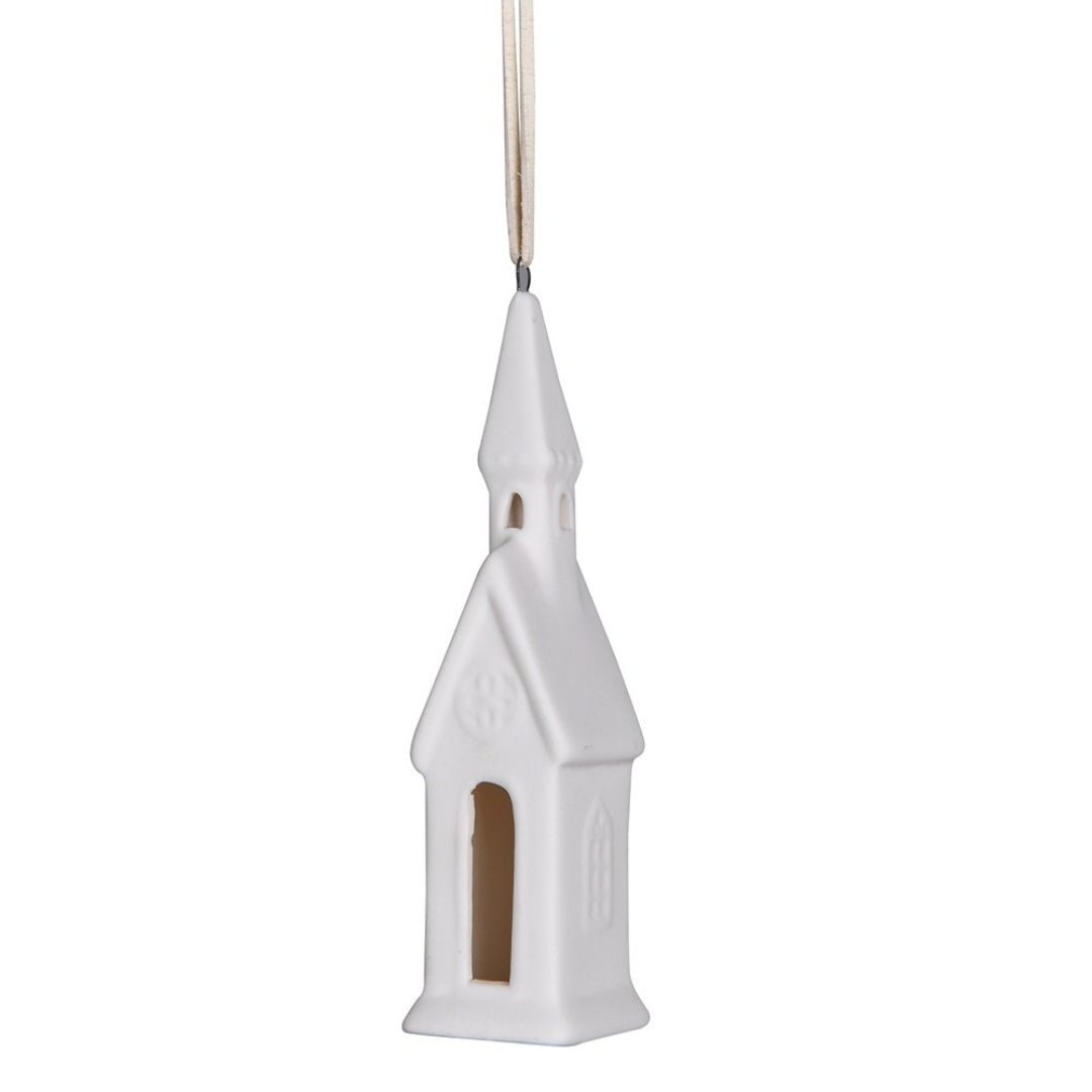 Elegant Porcelain Church Bauble - 14cm Ornament