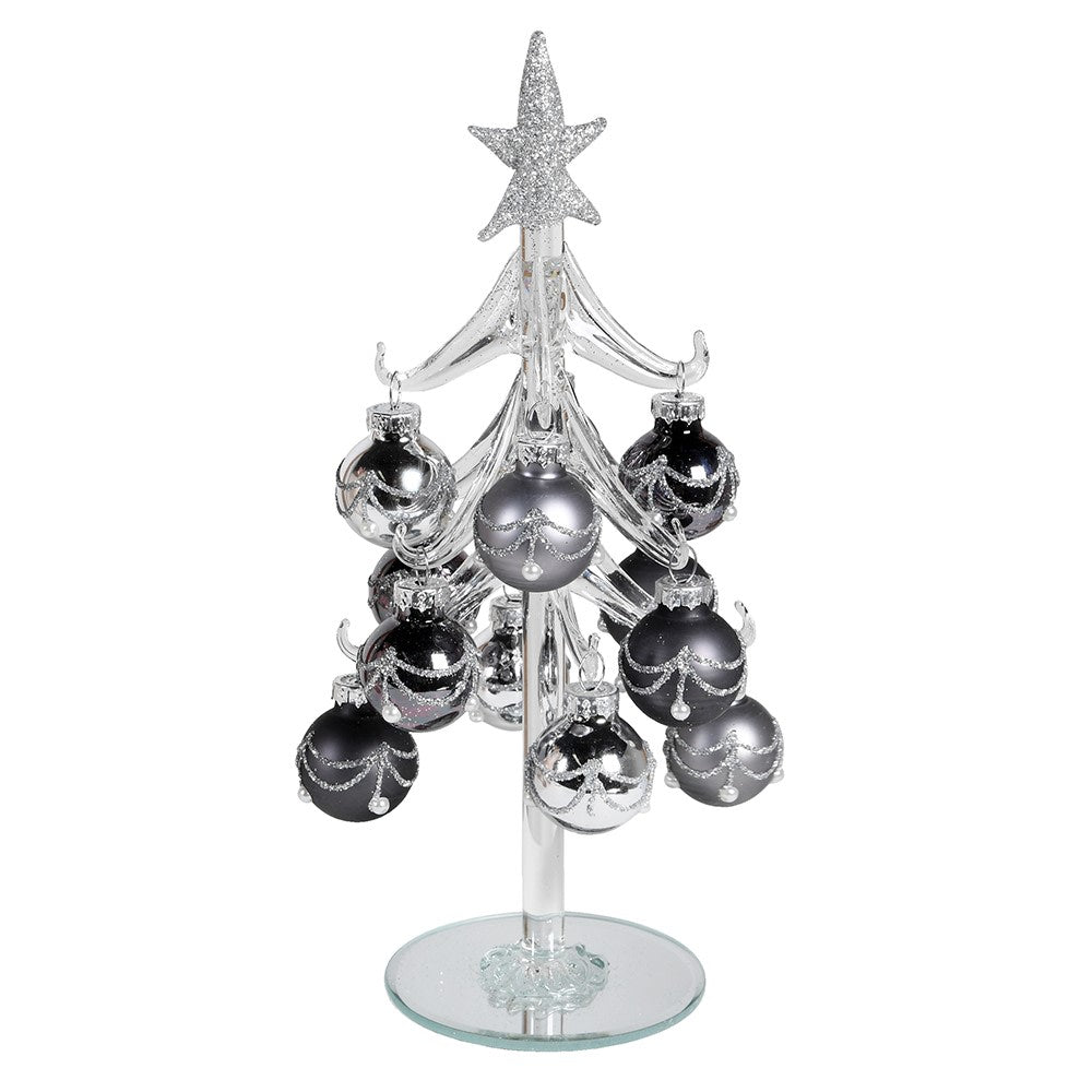 Elegant Silver & Pewter Glass Bauble Tree for Holiday Decor - LUXONAS