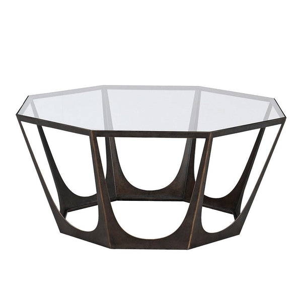 Glass Top Octagon Coffee Table w/Metal Frame