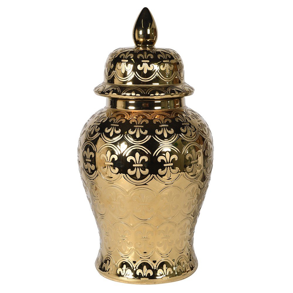 Gold Ceramic Patterned Ginger Jar - LUXONAS