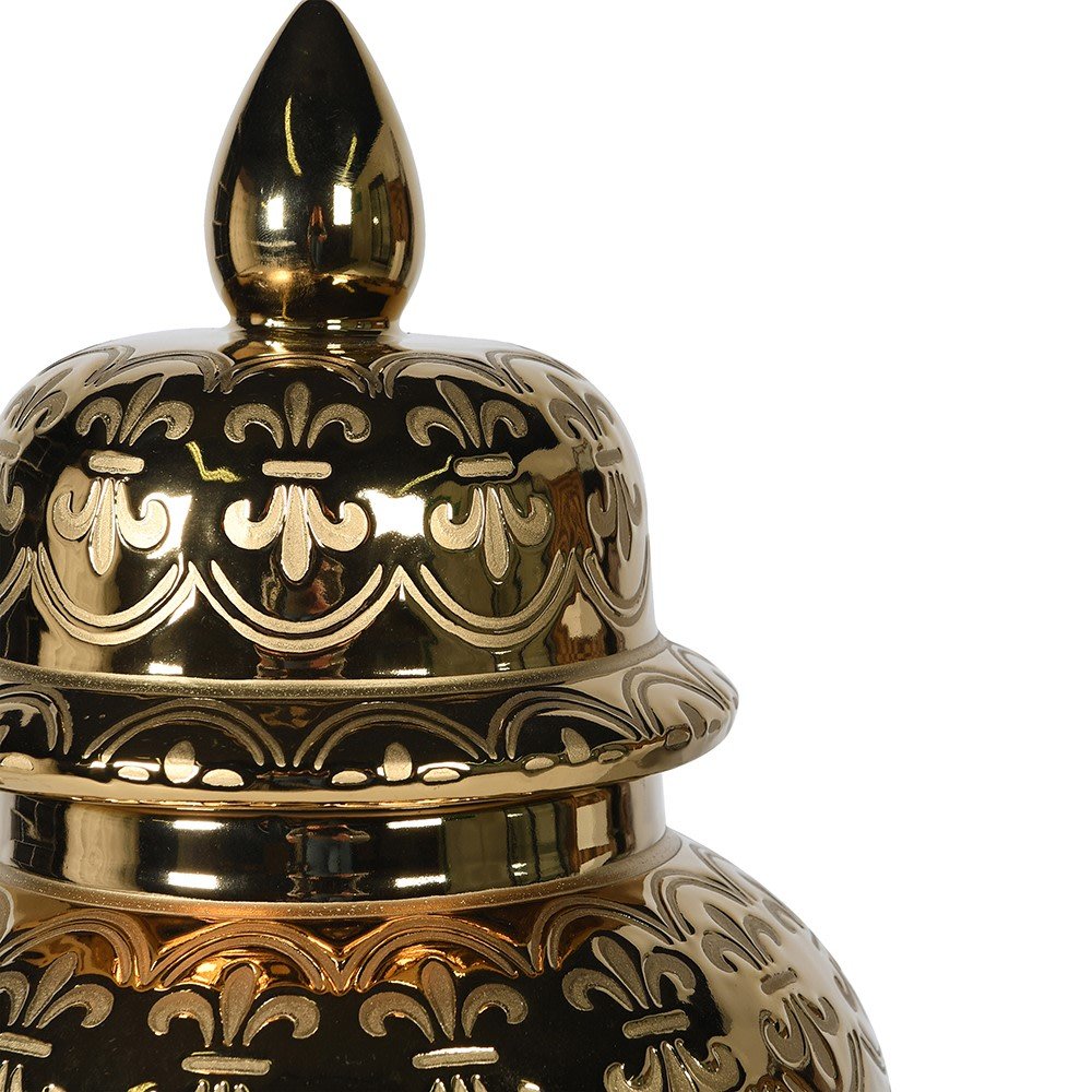 Gold Ceramic Patterned Ginger Jar - LUXONAS