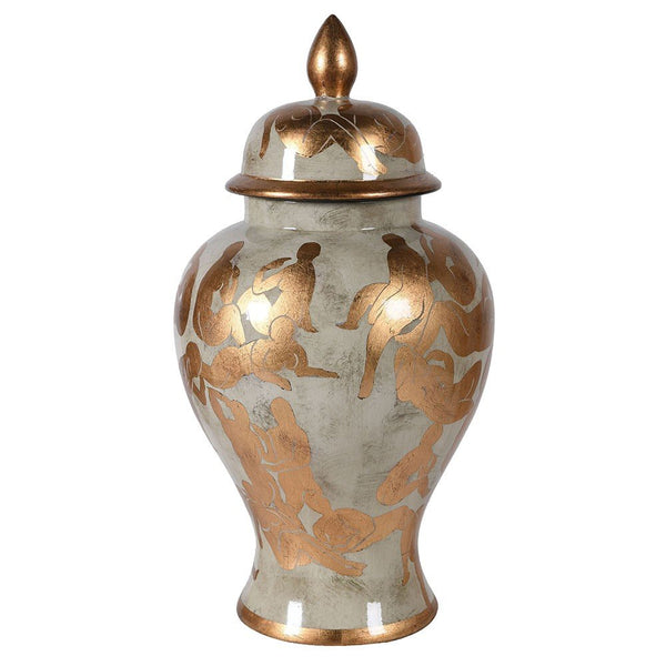 Gold Figures Lidded Decorative Jar