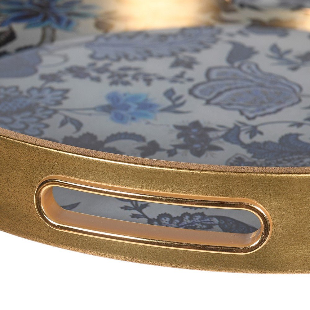 Gold Rim Blue Floral Tray - Elegant Serving and Decorative Piece - LUXONAS