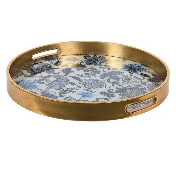 Gold Rim Blue Floral Tray - Elegant Serving and Decorative Piece