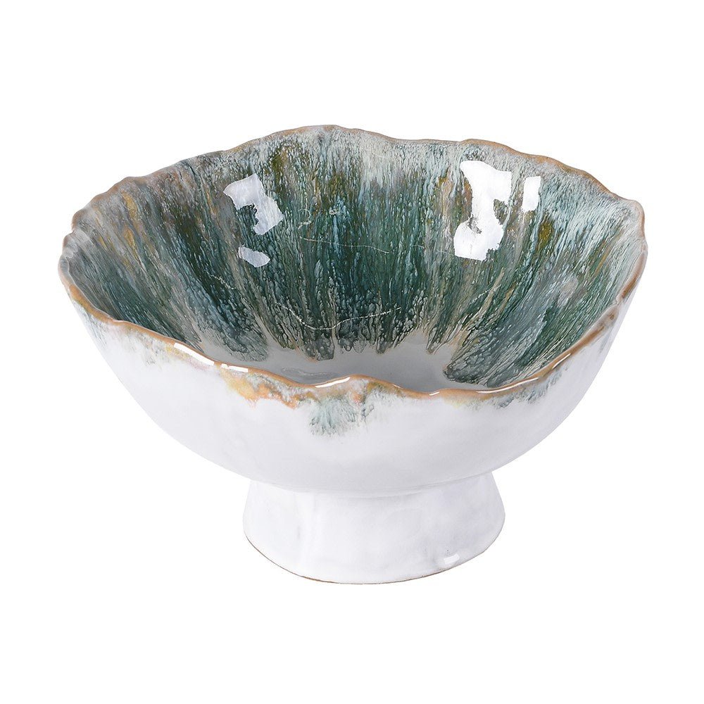Green Ombre Bowl On Stand - Elegant Stoneware Serving Bowl - LUXONAS